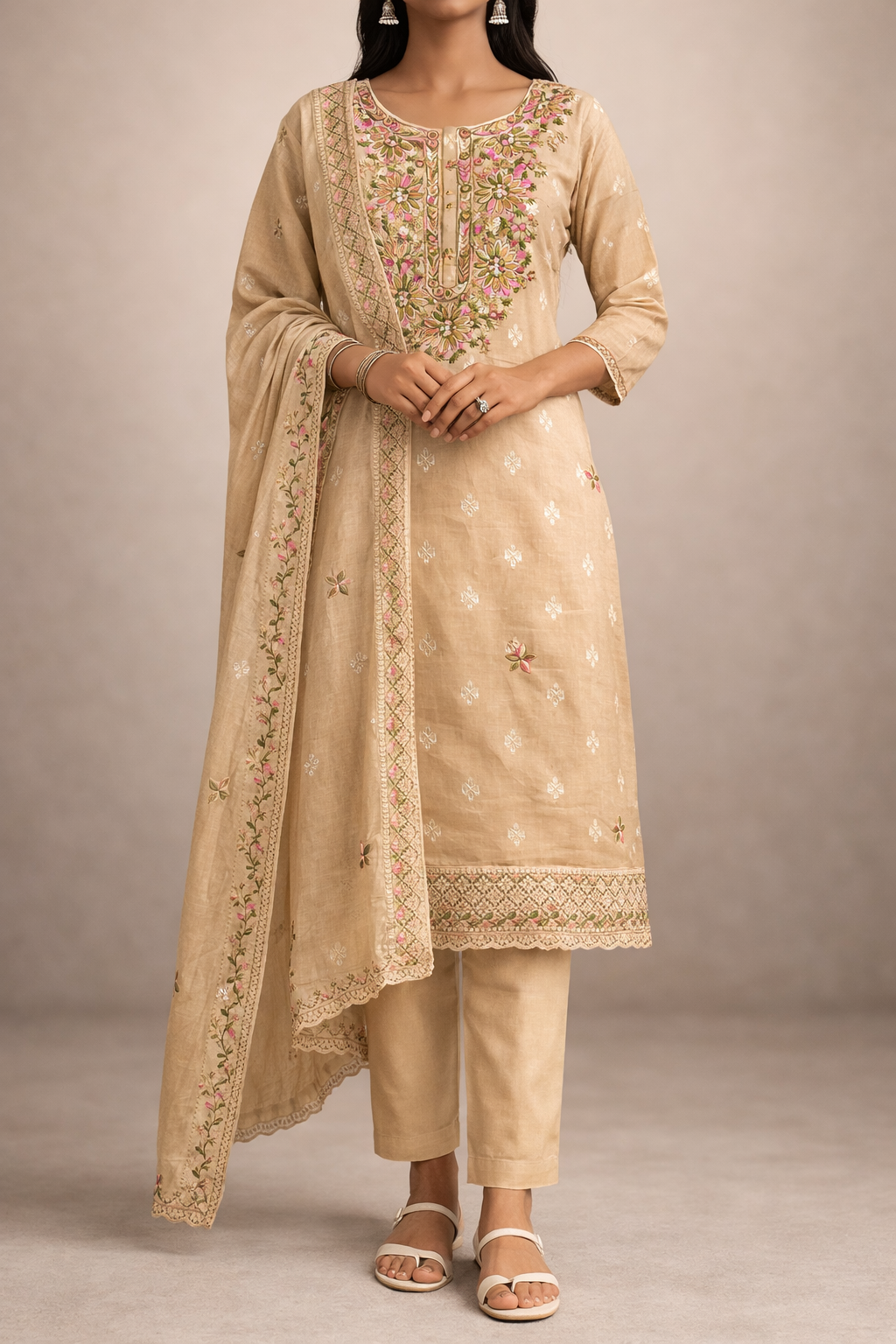 Banarasi Resham Embroidery Unstitched Suit Set