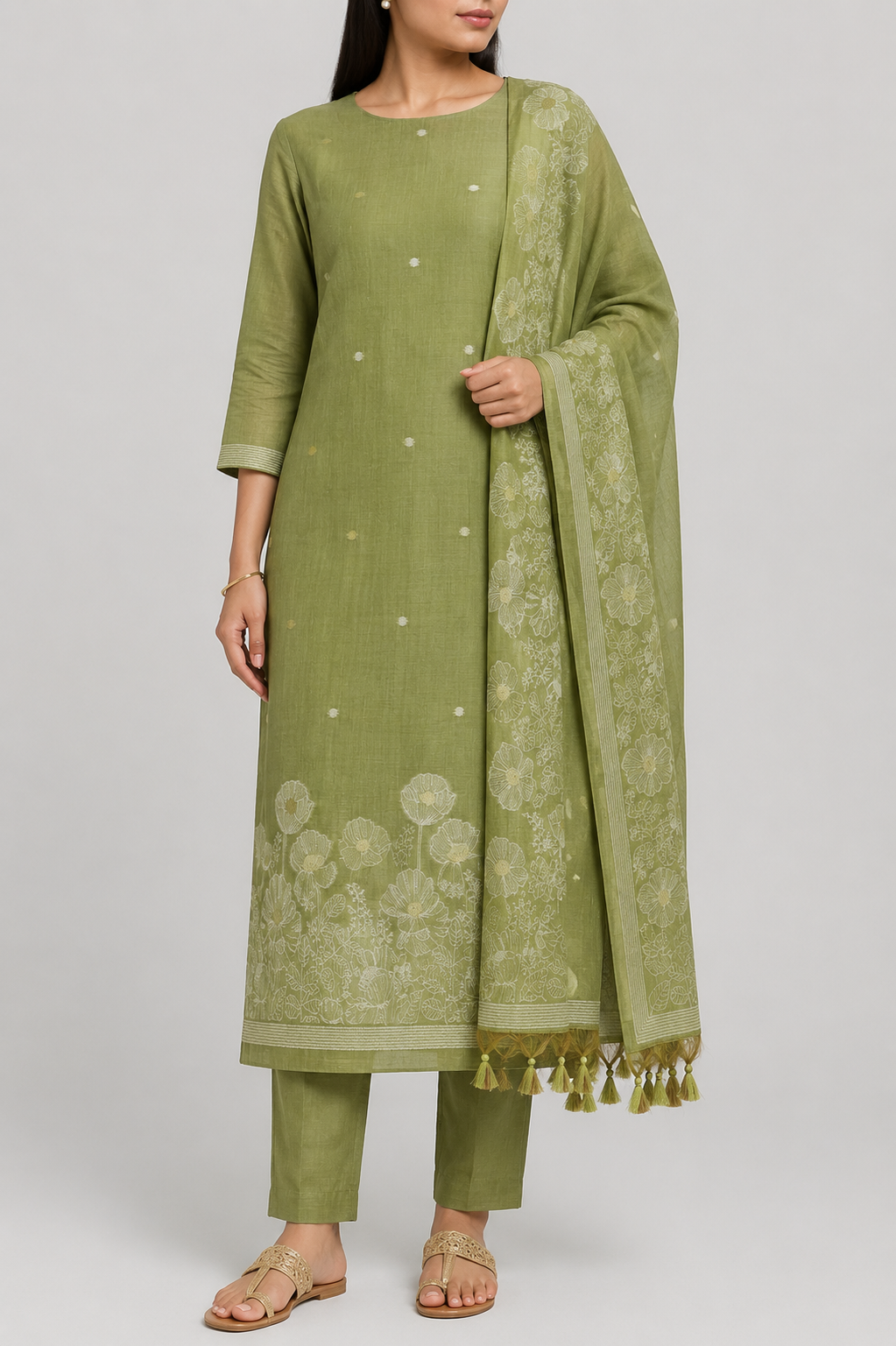 Olive Mist Jamdani Set