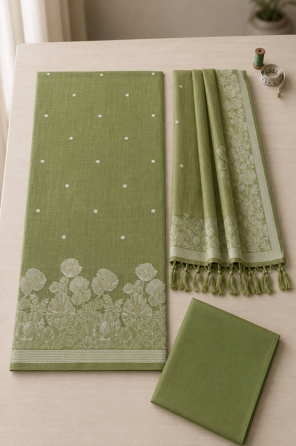 Olive Mist Jamdani Set