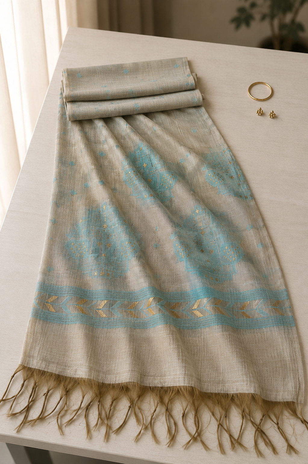 Silky Jamdani SH – Aqua Mist