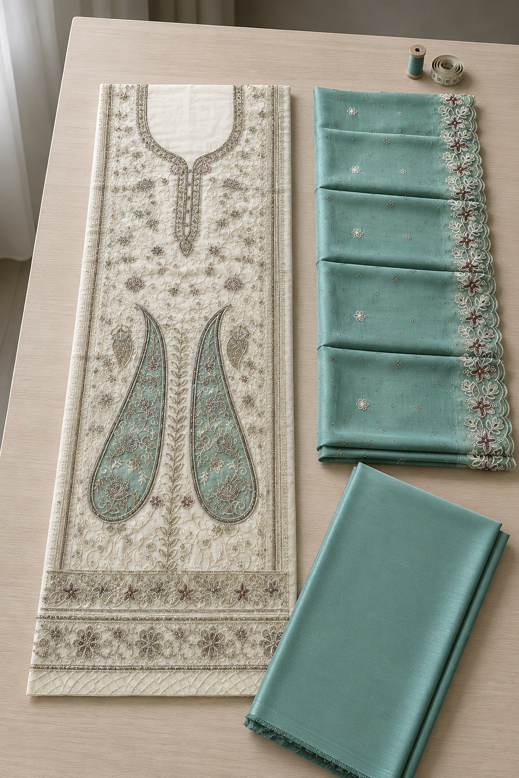 Embroidered Chiffon Dress Material with Stone Work