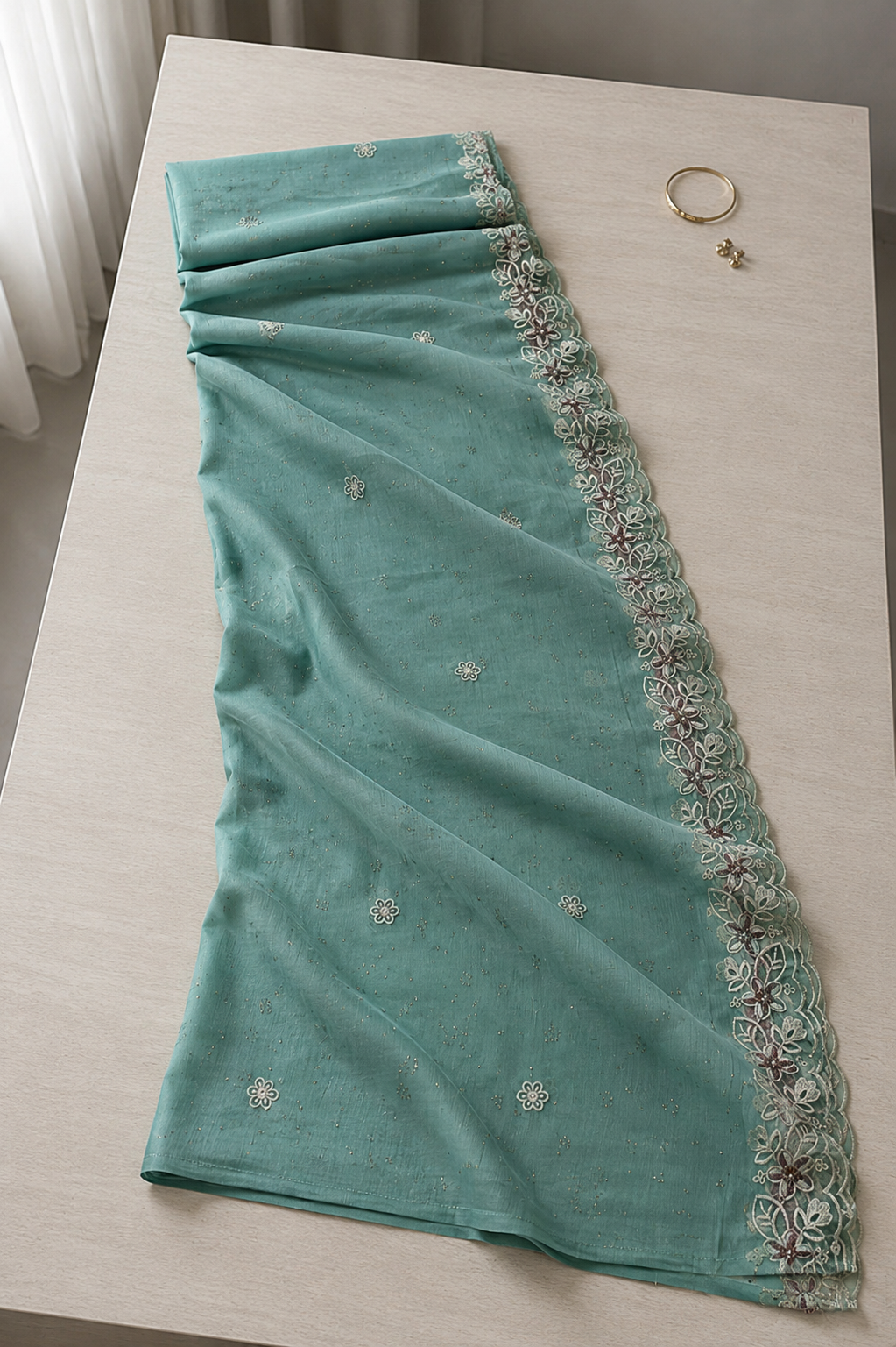 Embroidered Chiffon Dress Material with Stone Work
