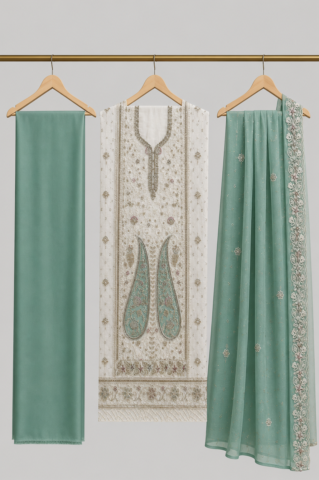 Embroidered Chiffon Dress Material with Stone Work