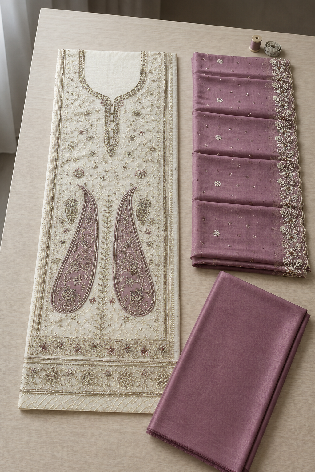 Embroidered Chiffon Dress Material with Stone Work
