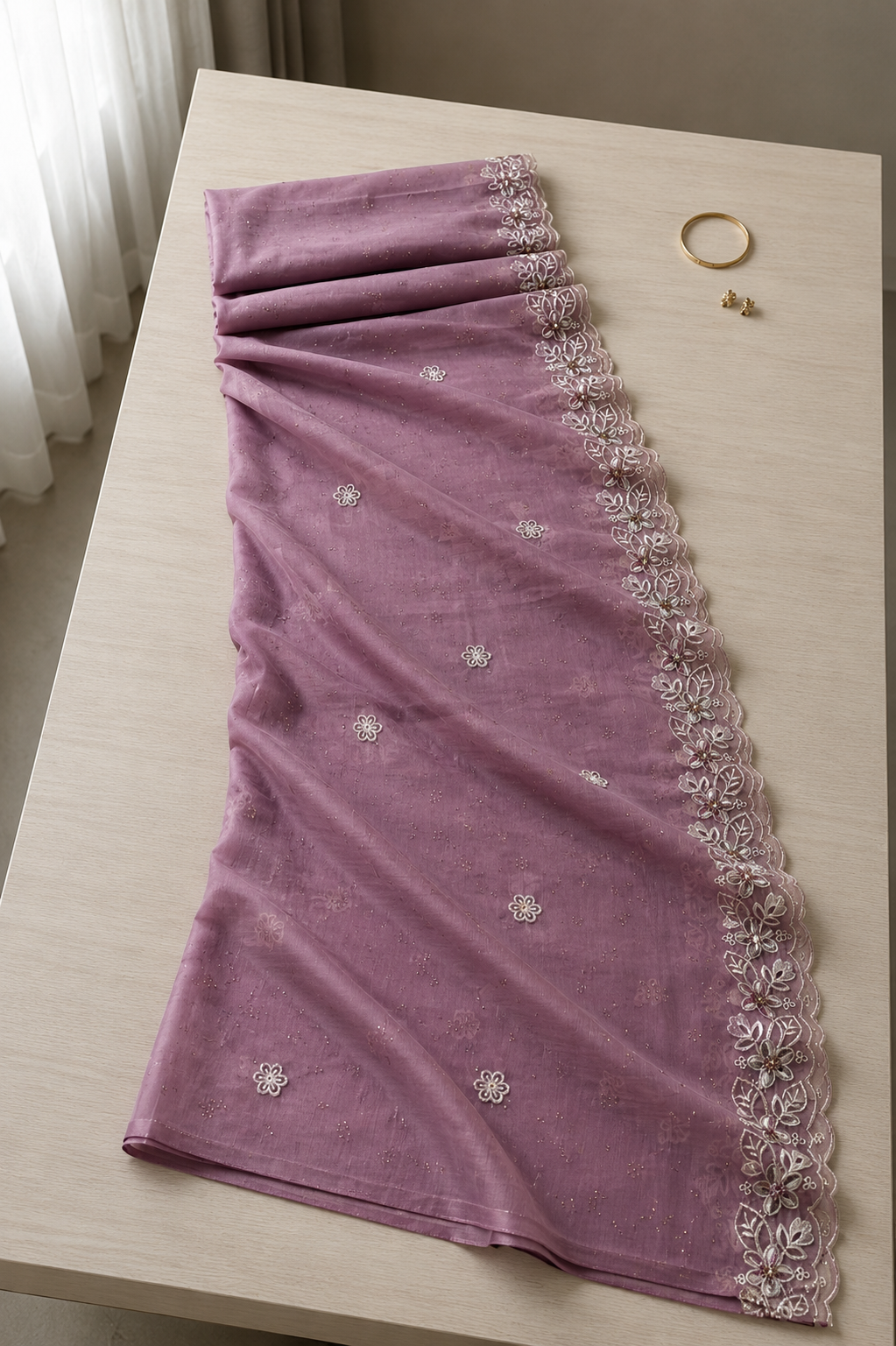 Embroidered Chiffon Dress Material with Stone Work