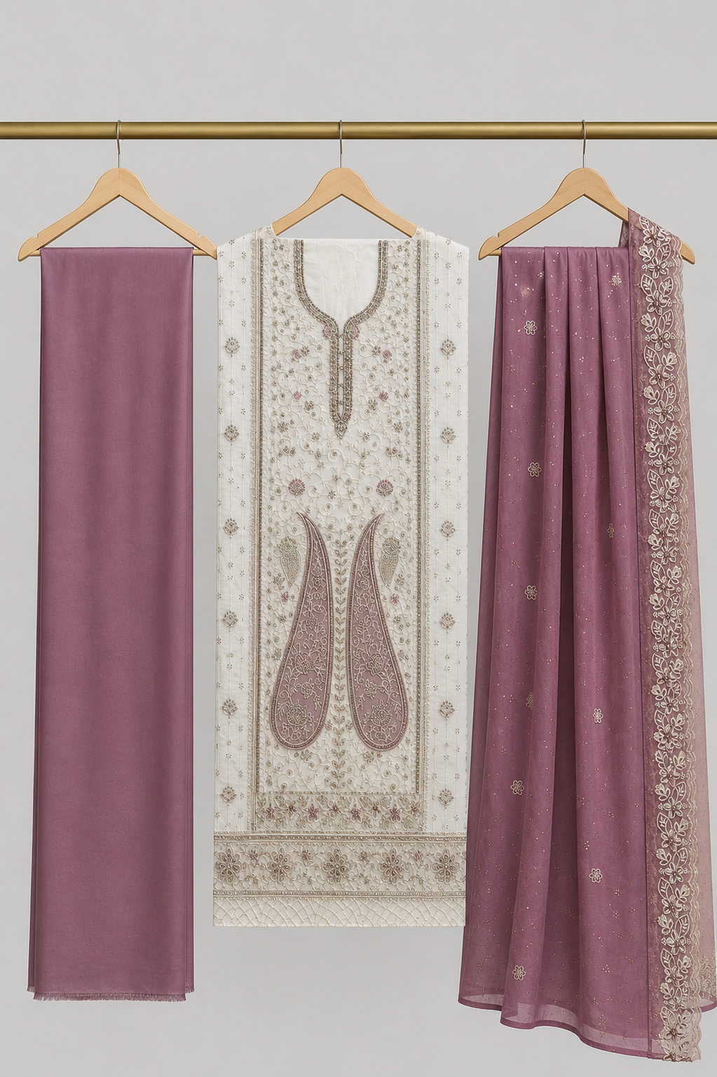 Embroidered Chiffon Dress Material with Stone Work