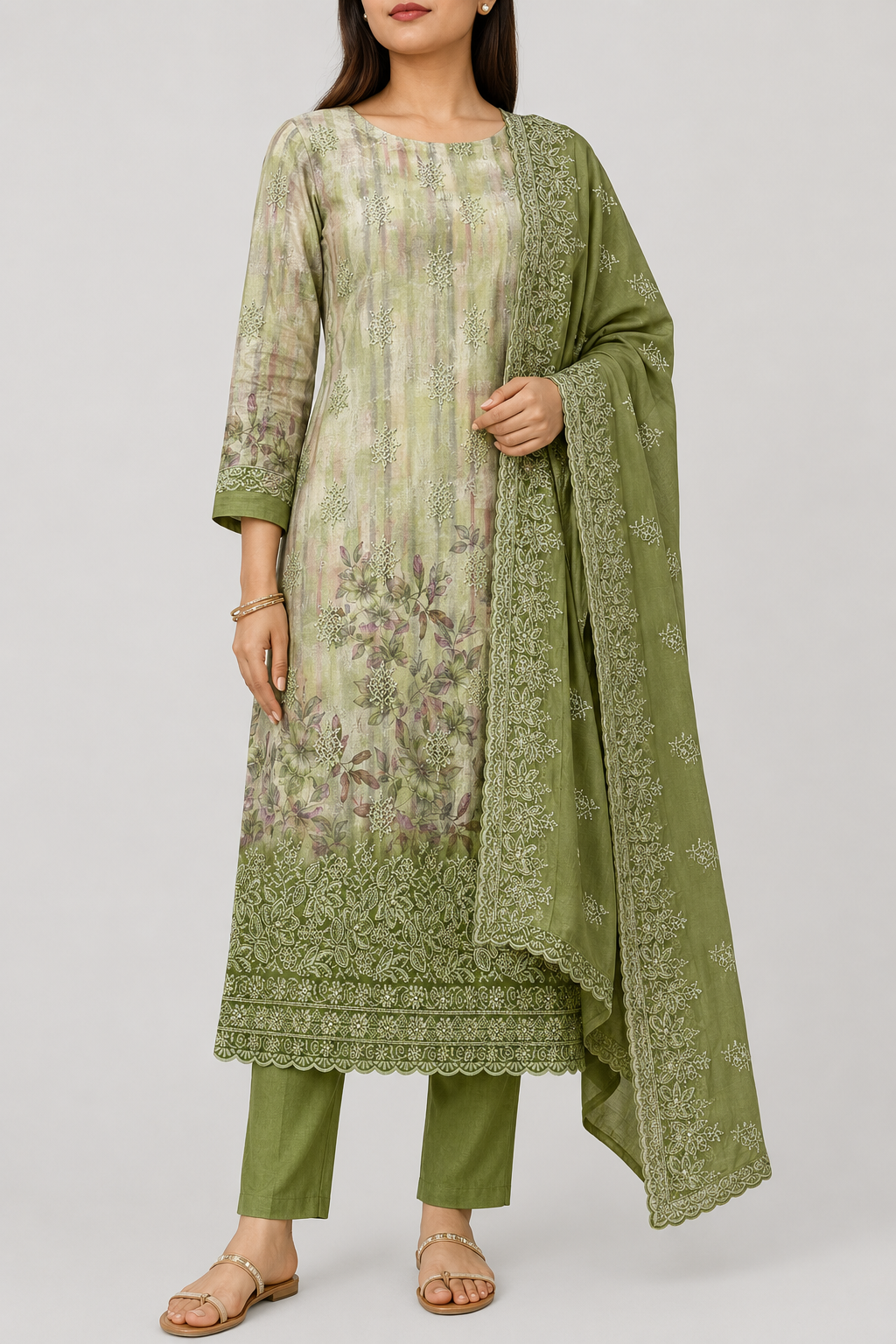 Garden Embroidered Tissue Silk Suit Set