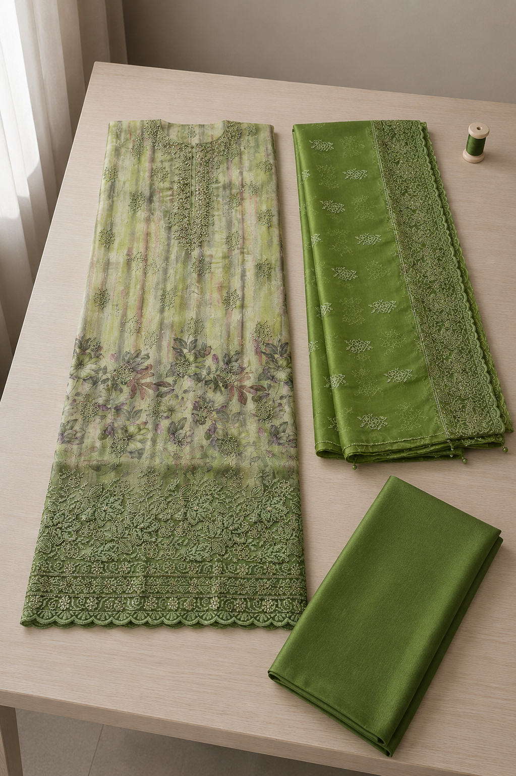 Garden Embroidered Tissue Silk Suit Set