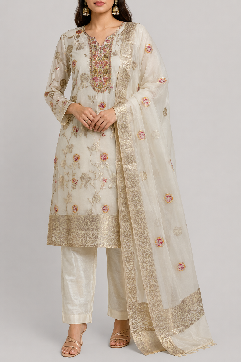 Chanderi Embroidered Dress Material