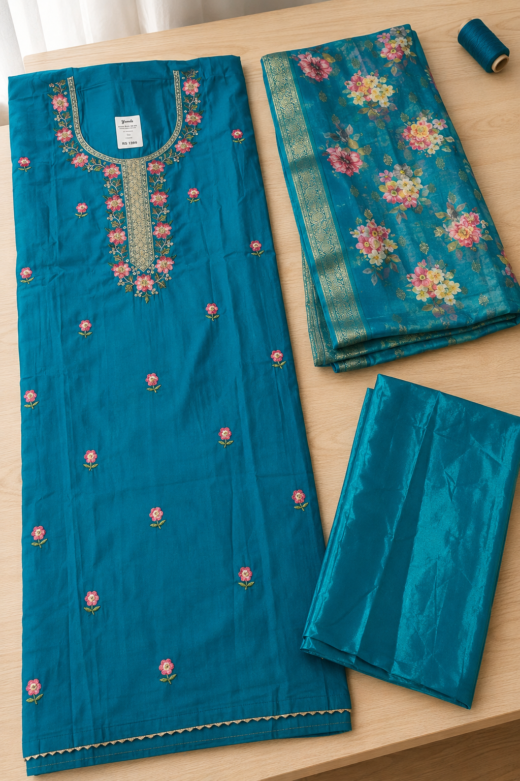 Roman Silk with Multi colour embroidery
