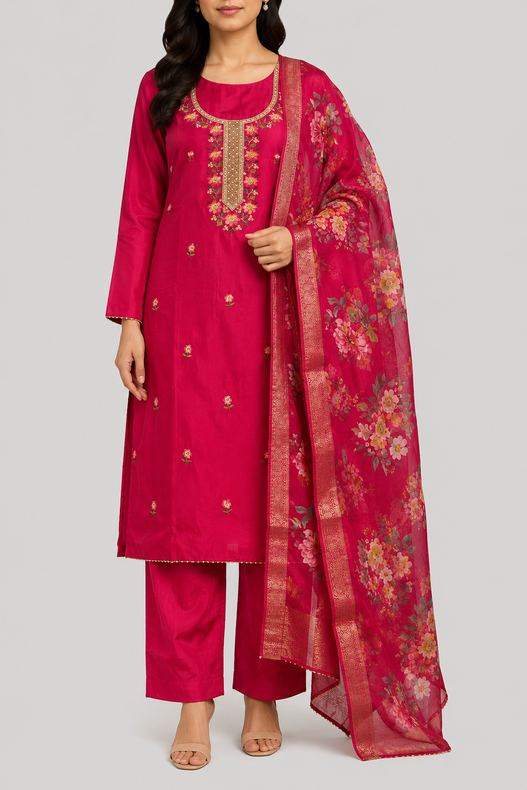 Roman Silk with Multi colour embroidery