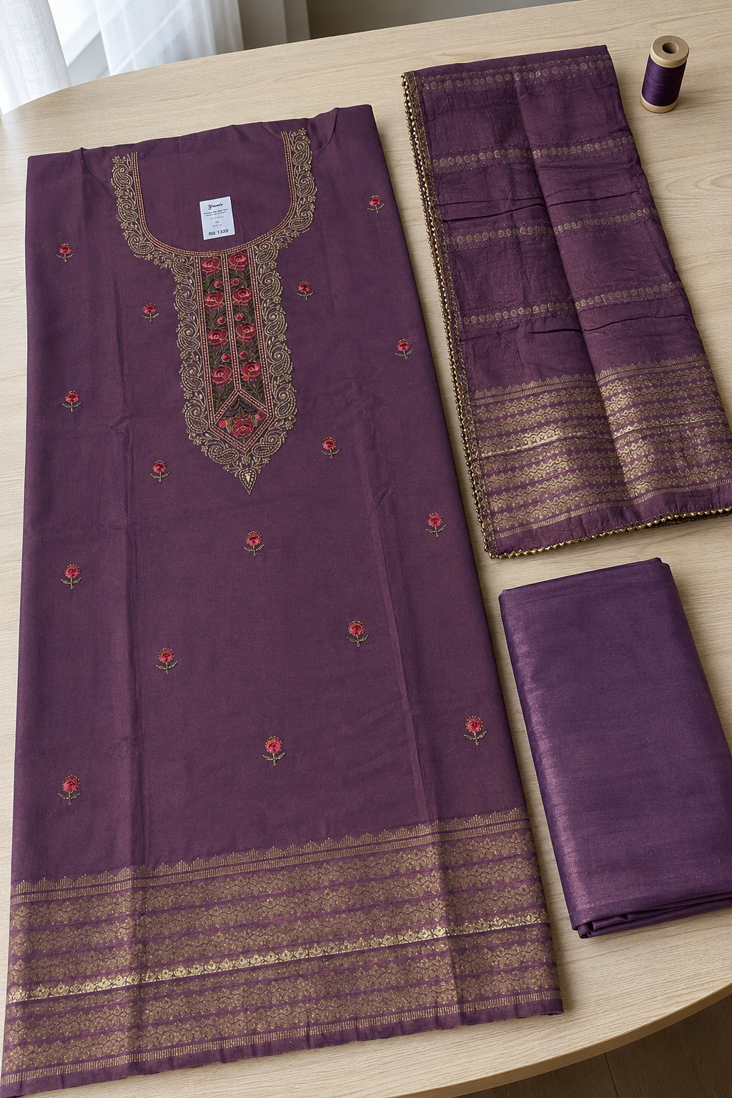 Roman Silk with Multi colour embroidery