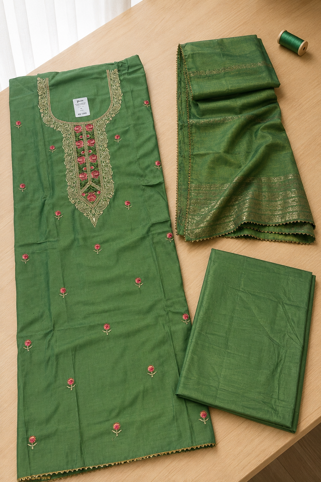 Roman Silk with Multi colour embroidery